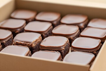 Fototapeta premium Box of Delicious Chocolate Brownies Gourmet Dessert Treats