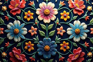 Intricate floral textile with repeating motif, vintage, plant, seamless