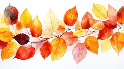 Obraz premium Watercolor Painting with Vibrant Leaves Scattered Against a White Background