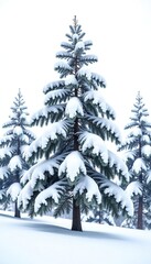 Obraz premium Snowy tree branches isolated on white background, white, trees