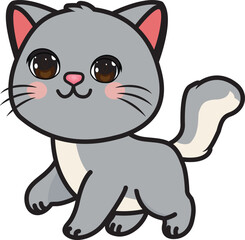 Cat Cartoon Mascot Gray Kitty Flat Illustration