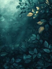 Leafy green background with a few leaves in the foreground