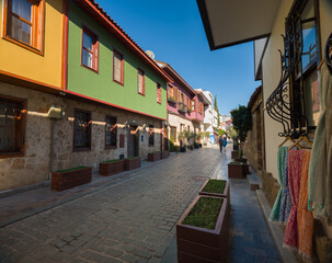 Fototapeta premium Historical Kaleici houses and streets. Touristic symbols of Antalya. 