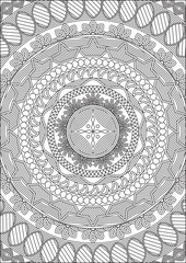 Naklejka premium Full Mandala Adult Coloring Page Line Art