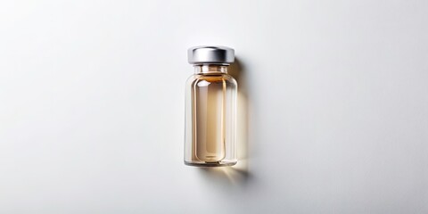 Minimalist Ampoule Bottle Photography: Clean Flat Lay Product Shot, Bird's Eye View, White Background