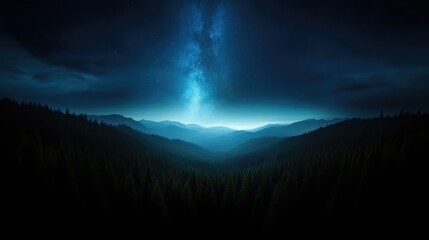 Night sky, starry, milky way, mountains, forest