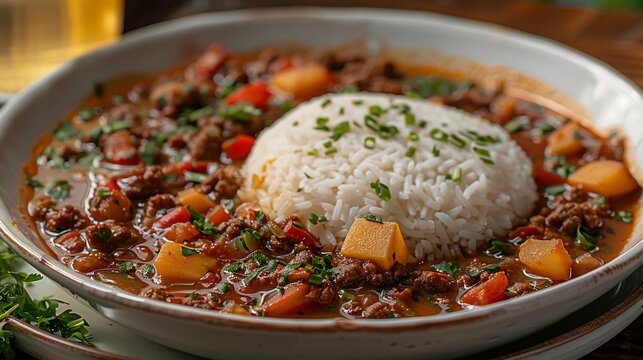 Bhutanese ema datshi chili cheese stew rice plated side by side on clean white dish