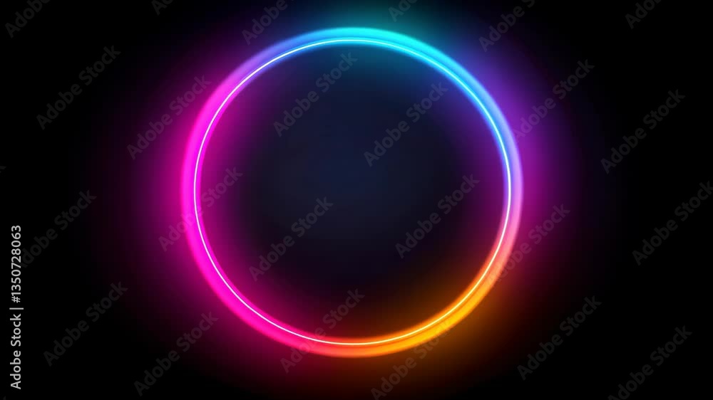 Poster looping animation vibrant neon circle frame on dark background with bright multicolored glow for fut