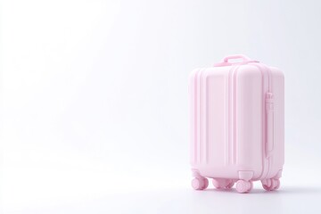 Pink suitcase on white background