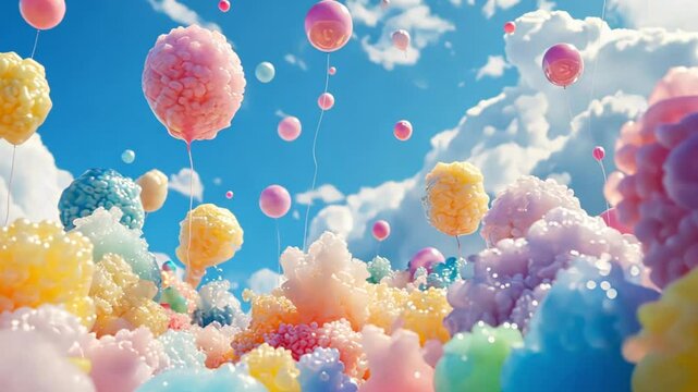 Whimsical Candyland Balloons Floating in a Dreamy Sky