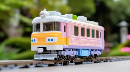 Fototapeta premium Colorful toy train on tracks