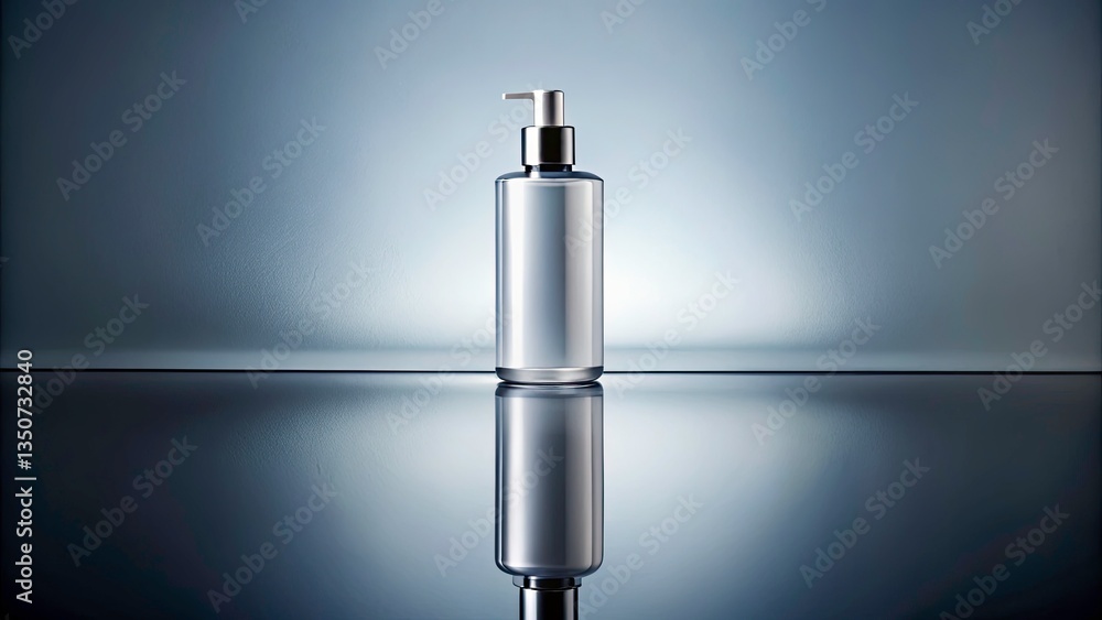 Poster stylish bird-eye view of a conditioner bottle with glass reflection on a solid color backdrop for be