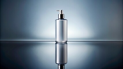 Stylish Bird-Eye View of a Conditioner Bottle with Glass Reflection on a Solid Color Backdrop for Beauty and Fashion Advertising
