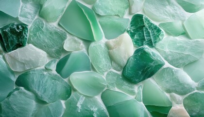 Fototapeta premium A green stone wall with many different colored stones