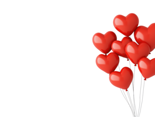 Heart-Shaped Red Balloons Cluster on White Background: Love and Celebration Concept