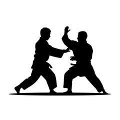Karate fighters logo silhouette black color isolated white background