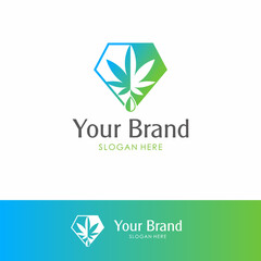 Diamond Cannabis leaf symbol with drop oil extraction on below
