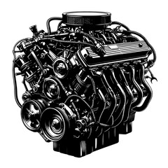 monochrome car engine silhouette black color isolated white background