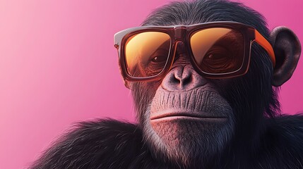 Cool Chimpanzee Wearing Stylish Sunglasses Against a Pink Background

