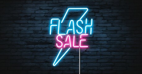 Fototapeta premium Vibrant Neon Flash Sale Sign on Dark Wall