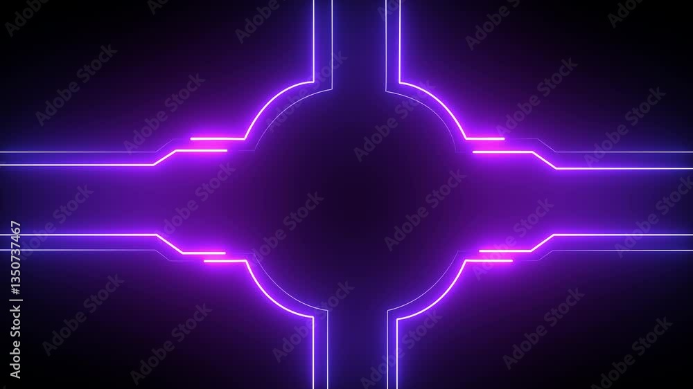 Poster glowing neon line animation on black background. neon technology background with laser beams seamles