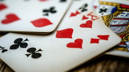 Close-up of Playing Cards on Wooden Surface