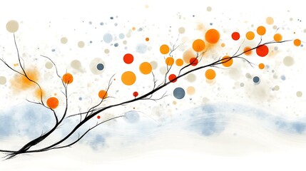 Abstract Autumn Branch with Colorful Dots.