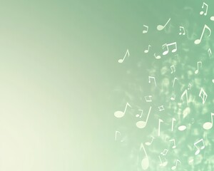 A muted green gradient background with soft white musical notes floating through the air, creating a calming and peaceful atmosphere