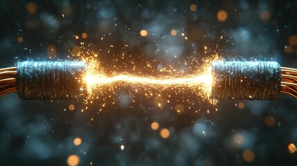 Electrical wires sparking, short circuit, energy, power surge, electricity,  explosion, arc, flash, burst, glow.