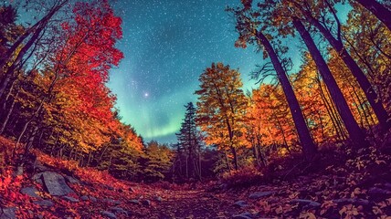 Photo-realistic long-exposure shot capturing circular star trails over the rocky landscape of Torrance Barrens Dark-Sky Preserve, with sparse autumn vegetation adding subtle color.