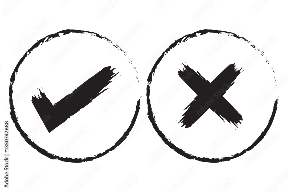 Poster check mark and cross mark icon. check box icon with right and wrong buttons and yes or no checkmark 