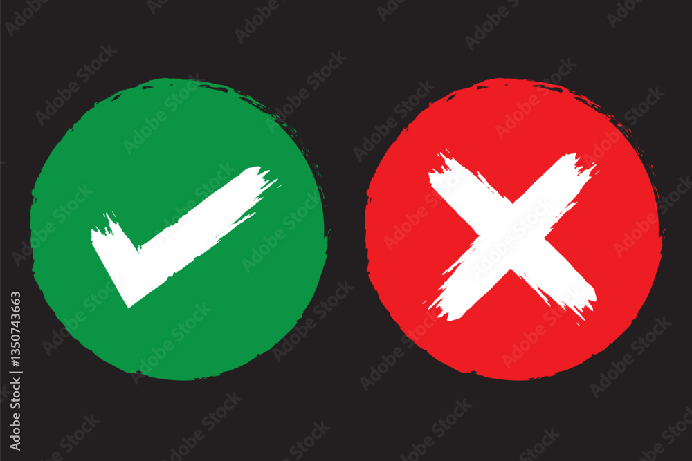 Poster check mark and cross mark icon. check box icon with right and wrong buttons and yes or no checkmark 