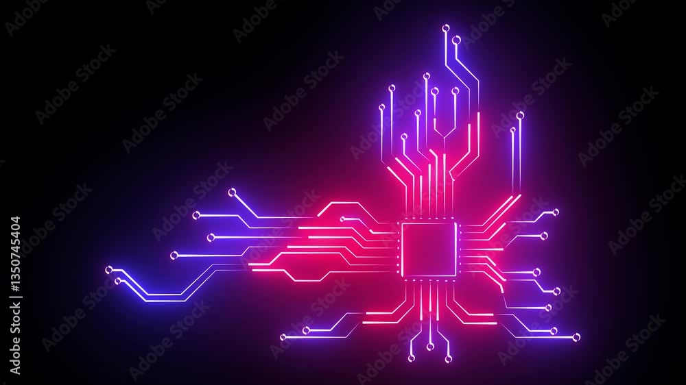 Poster animated glowing circuit on a black background. animated glowing motherboard circuit pattern backgro