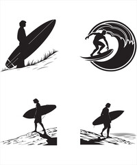 Silhouette Illustration of Surfers at the Beach