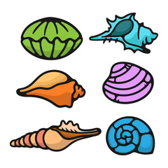 Art Illustration flat design seashell colorful good for sticker