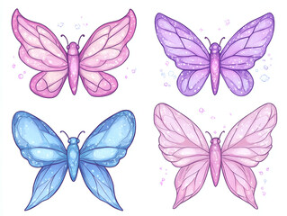 Fototapeta premium Four Delicate Butterflies in Pastel Colors