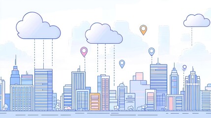 Cityscape with Cloud Computing