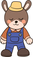 Cartoon of a rabbit wearing farmer overalls