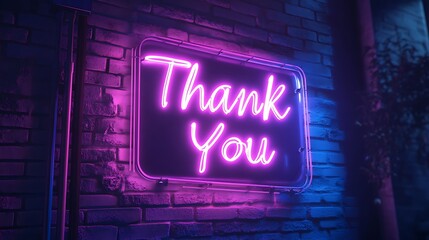 Glowing pink neon "Thank You" sign on a dark brick wall with moody atmospheric lighting

