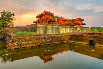 Imperial City with the Purple Forbidden City within the Citadel in Hue, Vietnam.