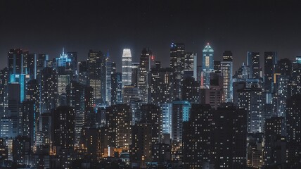 Vibrant Nighttime Cityscape with Illuminated Skyscrapers