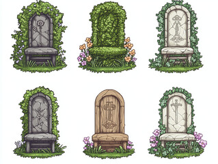 Medieval Stone and Wooden Thrones with Nature Decor