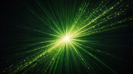 Obraz premium A stunning asymmetric green light burst with abstract glowing rays shining on a dark green background. The light flares feature shades of green and yellow, creating a dynamic and energetic visual effe