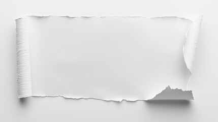 A photo of a piece of white paper with ripped edges on one side, placed against an all-white background. The tape is visible and the edge is slightly rolled up due to it being torn off.