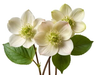Elegant White Hellebore Flowers with Green Leaves