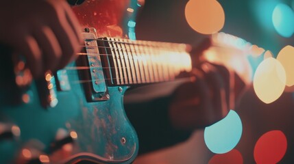 Obraz premium A person immersed in music, vibrant lights reflecting pure joy and freedom. 