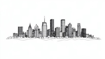 Black Outline of City Skyline with Ample Copy Space