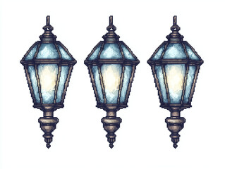 Vintage Pixelated Street Lamps