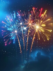 Fireworks display with four fireworks in the air