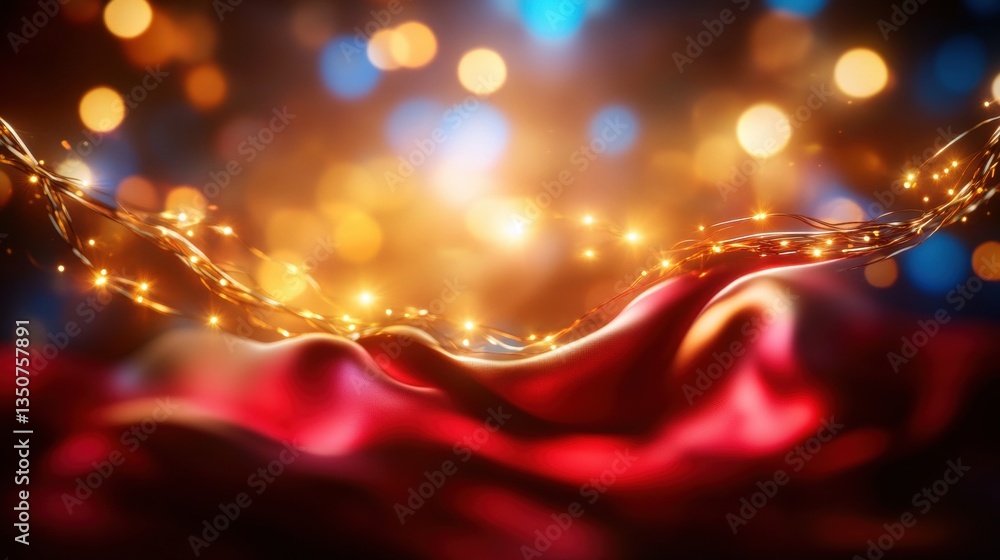 Poster soft layers of rich fabric are illuminated by glowing lights, creating a warm and inviting ambiance 